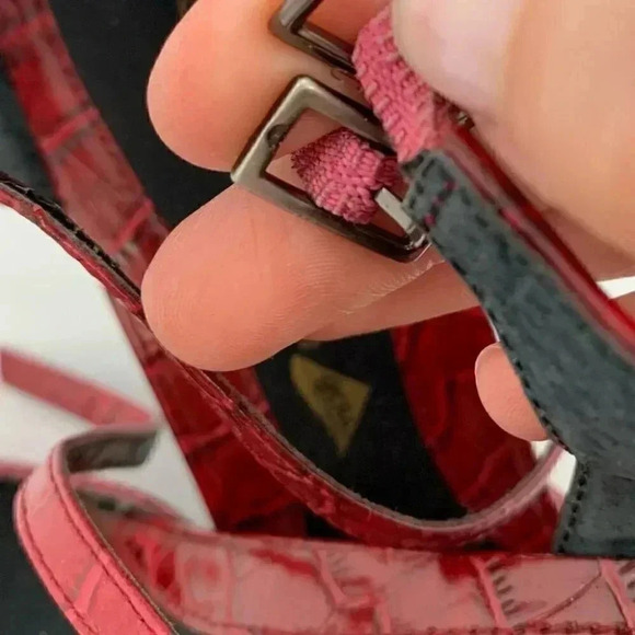 Easy spirit heels size 9.5 red leather tortoise print square toe vintage 90s - Picture 13 of 15